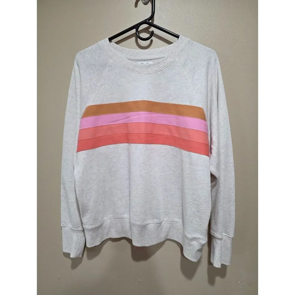 Maurices Colorblock Sweatshirt Large Neutral Pink Pastel Stripe Pullover Casual - Picture 2 of 7